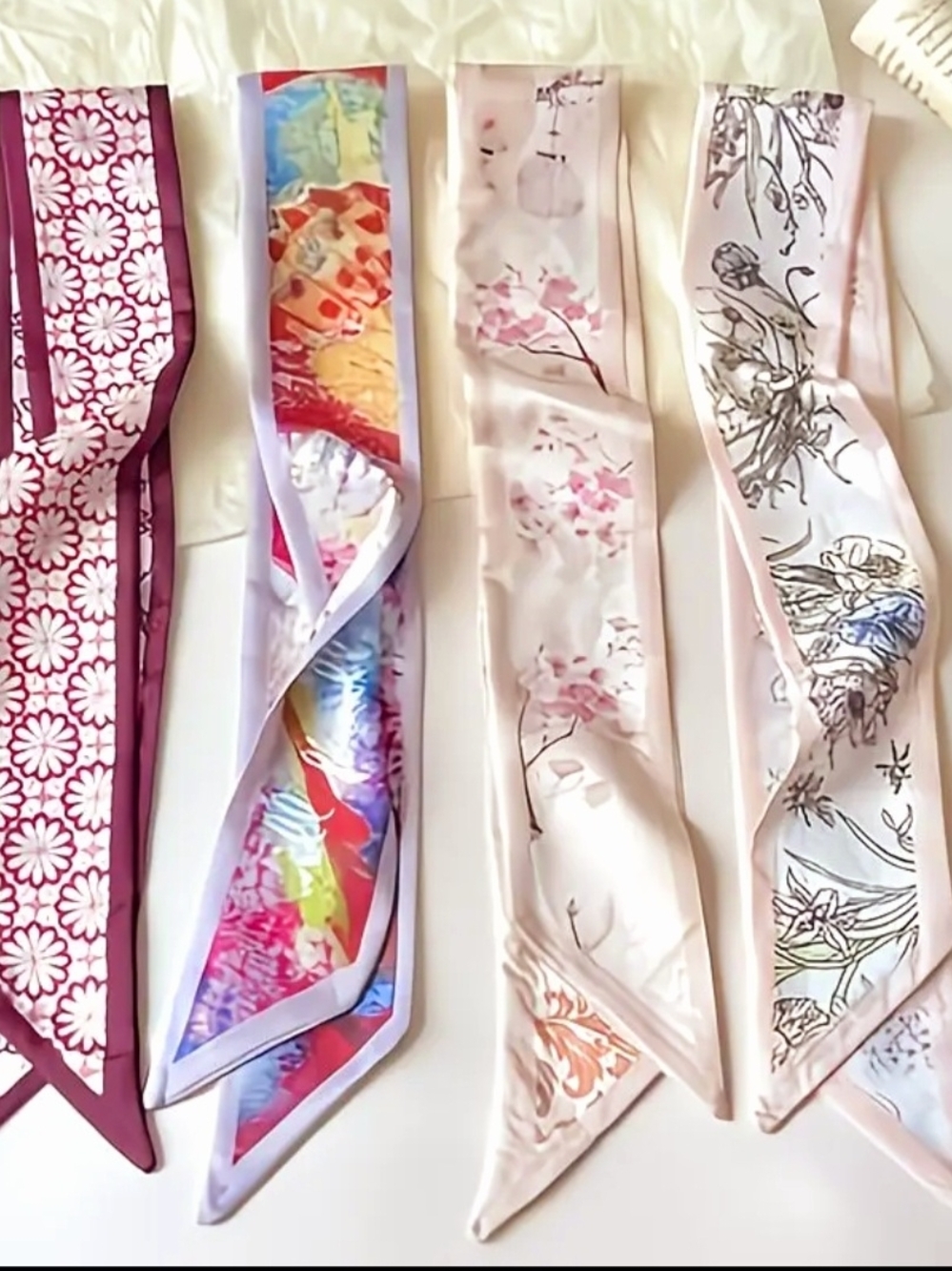Set of Four Satin  Floral & Pastel Scarves - Picture 3 of 8